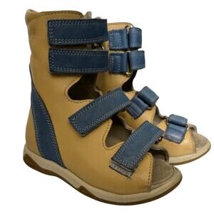 Toddler Tan & Blue Strap‎ Shoes – Approx US Size 7 (6" Sole Length)